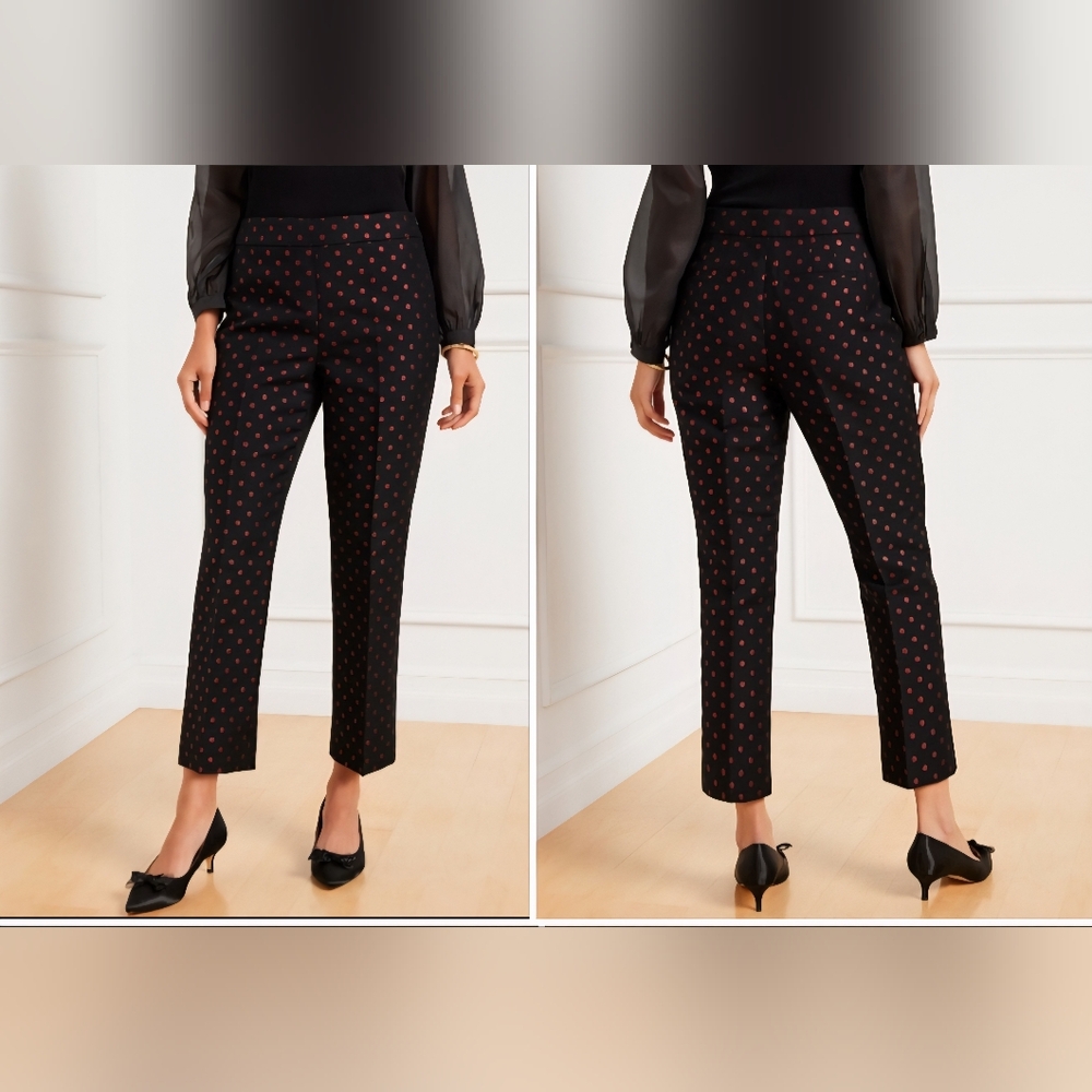 Talbots Black Ankle Pants with Red Polka Dot Print